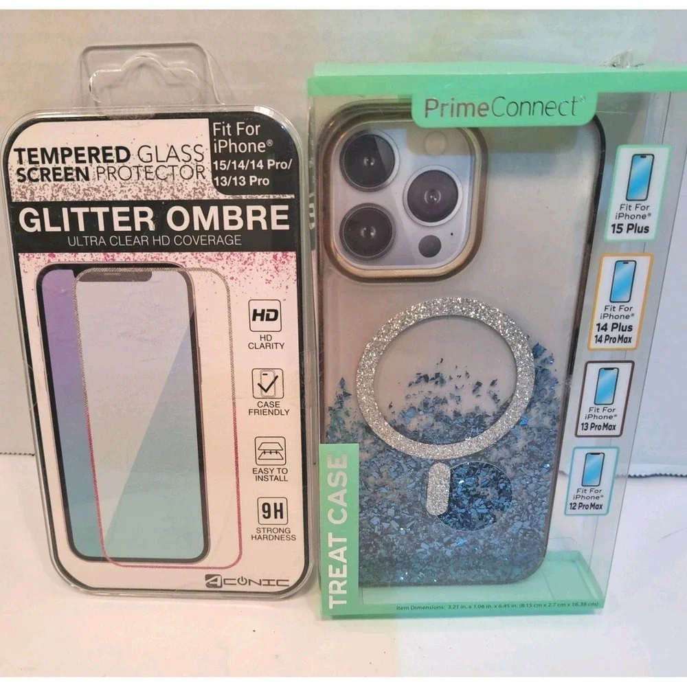 Phone Case and Scrern Protector Set Glitter Ombre Phone Case For iPhones 13-15